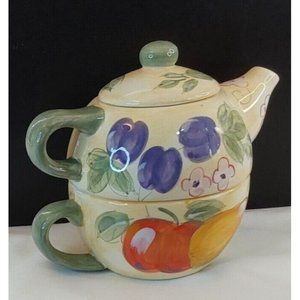 Teapot and cup set of 3 pcs Home Porcelaine fruit  & flowers design 7oz 7'x5.5x5